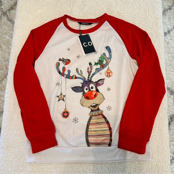 C.O.Z.Y. Women Ugly Christmas Sweatshirt Funny Reindeer - Picture 1 of 6